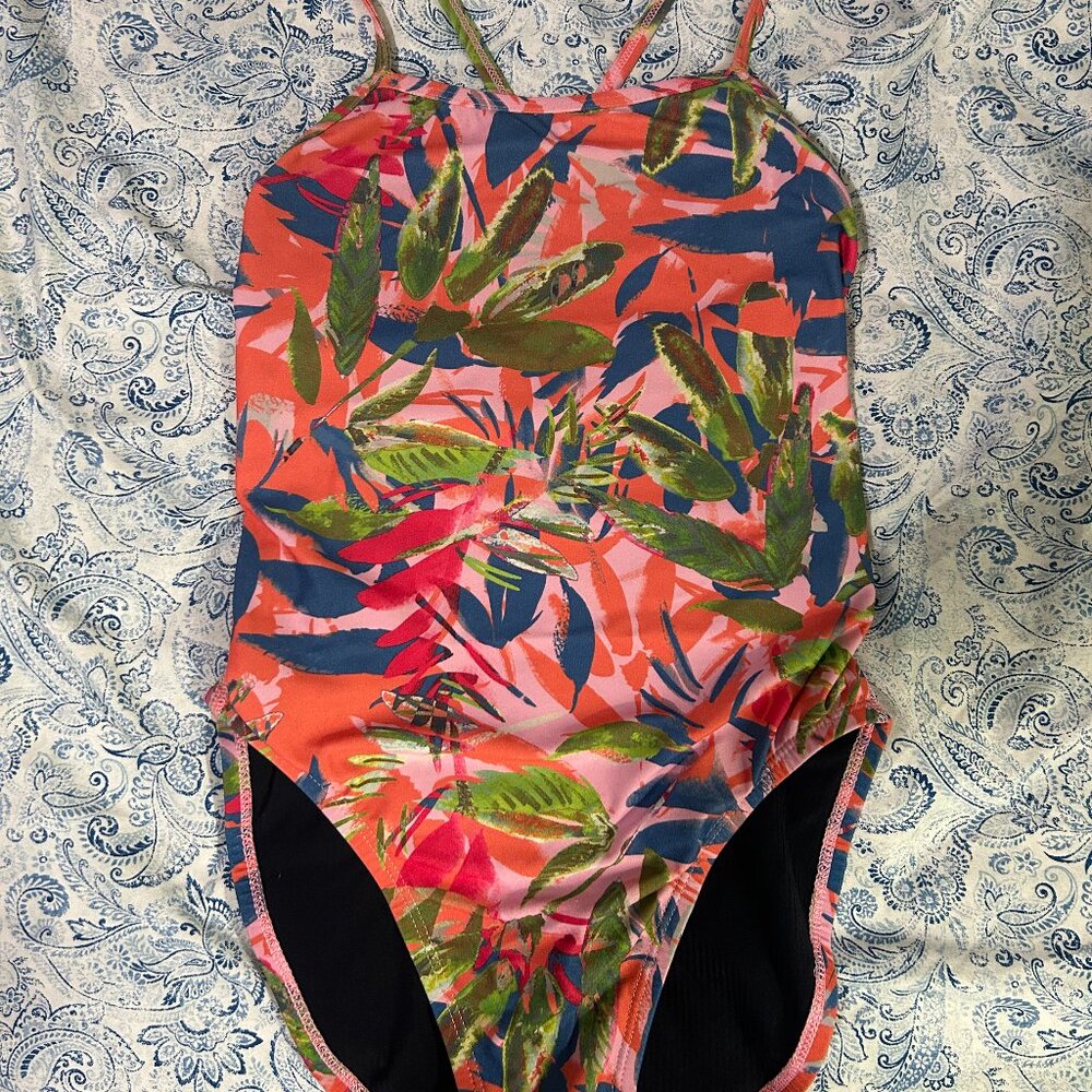 Jolyn Clothing Tropical Leaf One Piece - Orange and Green